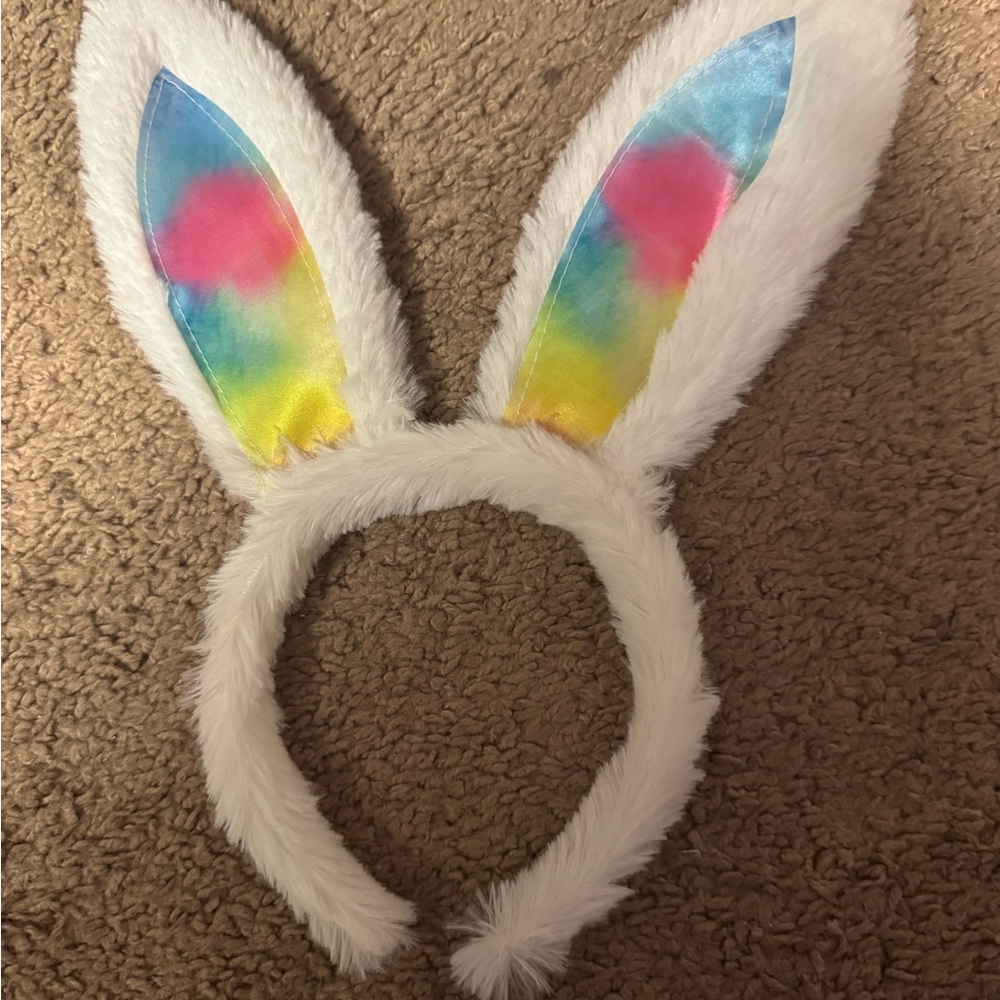 Marshalls White Bunny Ears Headband with Rainbow Accents